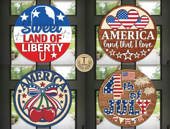 Download Patriotic Door Sign Laser Cut SVG Bundle - Door sign Collection