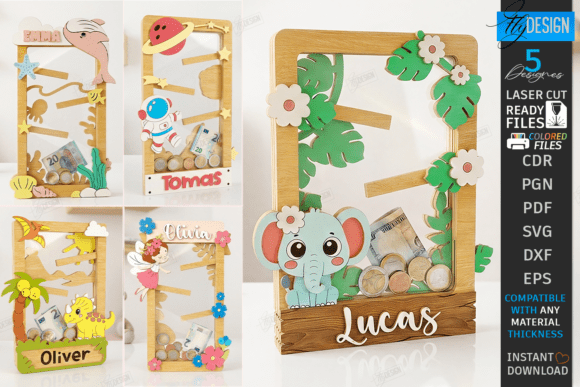 Download Wooden Coin Drop Bank Laser Cut Bundle - Premium Resources