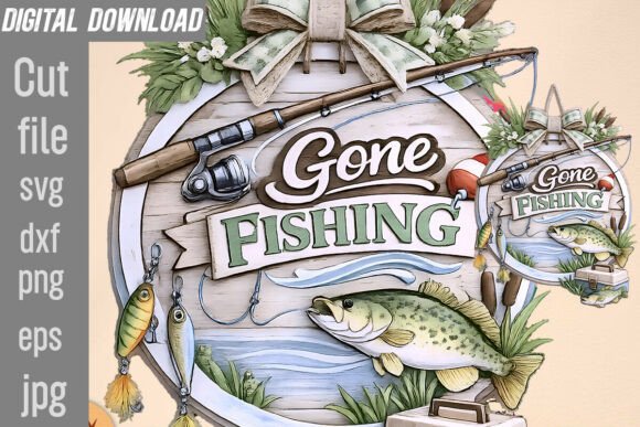 Download Gone Fishing SVG, Summer Door Sign DXF - Door sign Collection