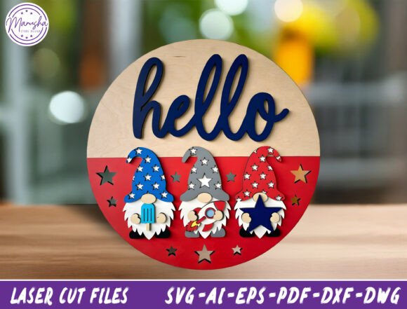 Download Patriotic Gnome Door Sign Laser Cut File - Door sign Collection