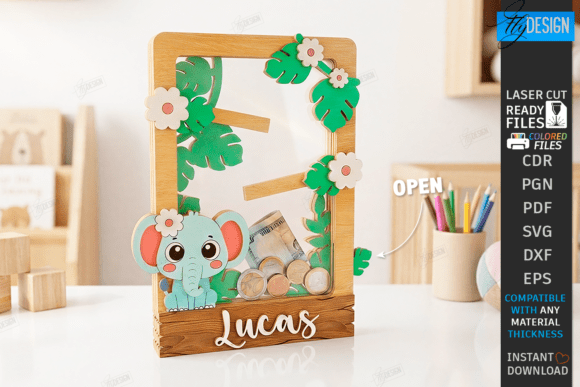 Download Wooden Coin Drop Bank Laser Cut | Name - Premium Bundle