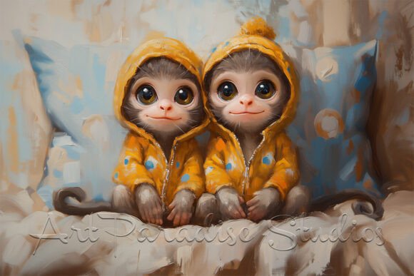 Download Monkeys in Yellow Hoodies Kids Room Art - Monkeys Collection